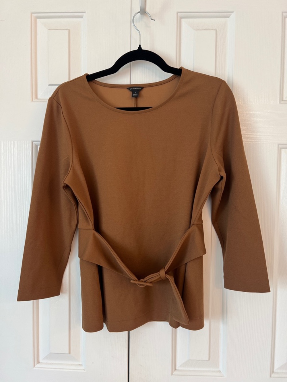 Ann Taylor Brown Belted Long-Sleeve Blouse